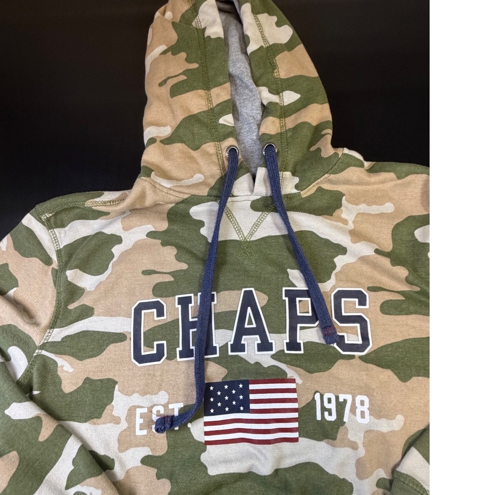 Chaps Mens Camo Hoodie Super Soft Collection American Flag Graphic Green L K3
